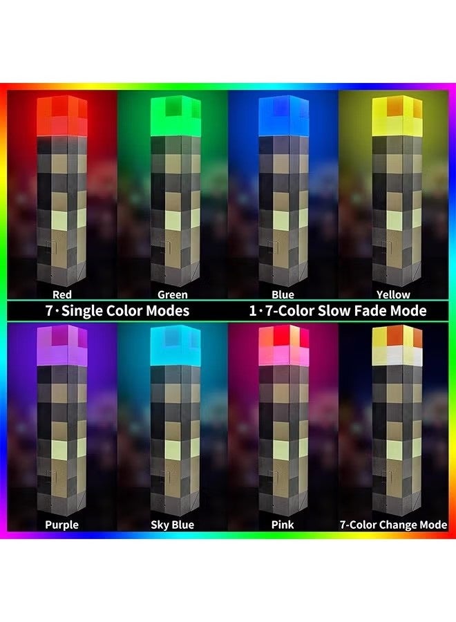 مصباح ليلي LED على شكل شعلة ماينكرافت - 7 ألوان RGB قابلة لإعادة الشحن عبر منفذ USB، مصباح صغير محمول بجانب السرير للأطفال، غرفة الألعاب وديكور المنزل - Image 2